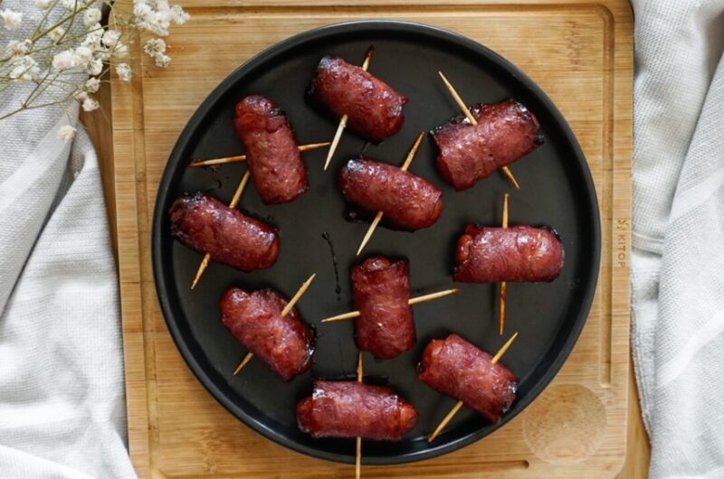 Easy Appetizer: Airfryer Turkey Bacon Wrapped Mini Sausages!